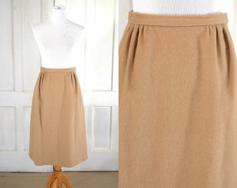 70s Camel Hair Skirt - 80s Wool Skirt - High Waisted Midi Skirt - Made in USA - 26 inch waist