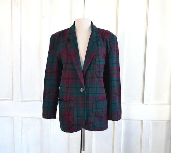 Vintage Tartan Plaid Wool Blazer - 80s Oversized B