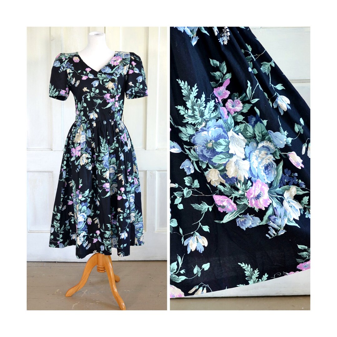Black Floral Garden Scoop Neck Vintage Dress main image 1