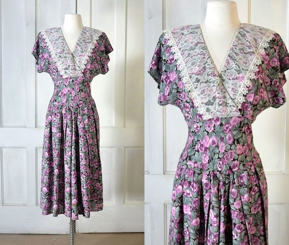 80s Vintage Floral Dress - 80s does 30s Romantic R
