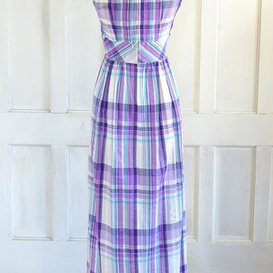 70s Vintage Plaid Seersucker Maxi Dress - 60s Mod Preppy Dress - small image 8