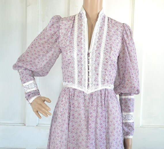 1970s Gunne Sax Maxi Dress - Sheer Floral Cottagecore… - Gem