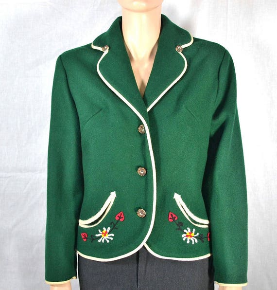 50s Vintage Wool Blazer Jacket  - Embroidered Pet… - image 3