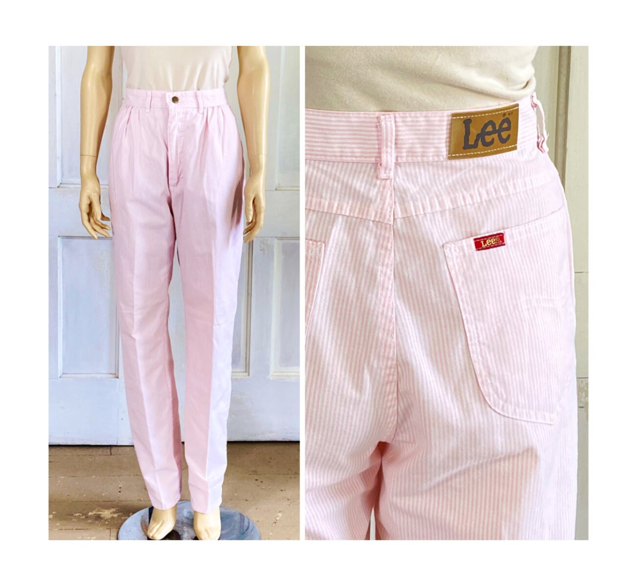 90s Vintage Lee Jeans - Pink / White Stripes - Cotton Pants - High