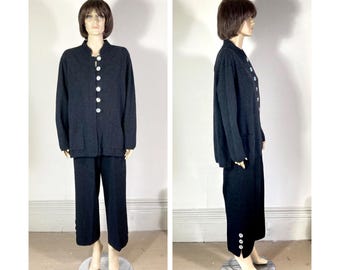 Vintage Boho Pant Suit - Black White Flecked Top and Pants - Willow Brand - 2 Piece Set - Size Large Top - Size Small Pants - PLEASE READ