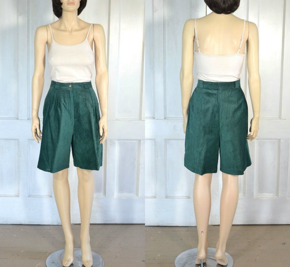 80s Vintage Suede Leather Shorts - Forest Green -