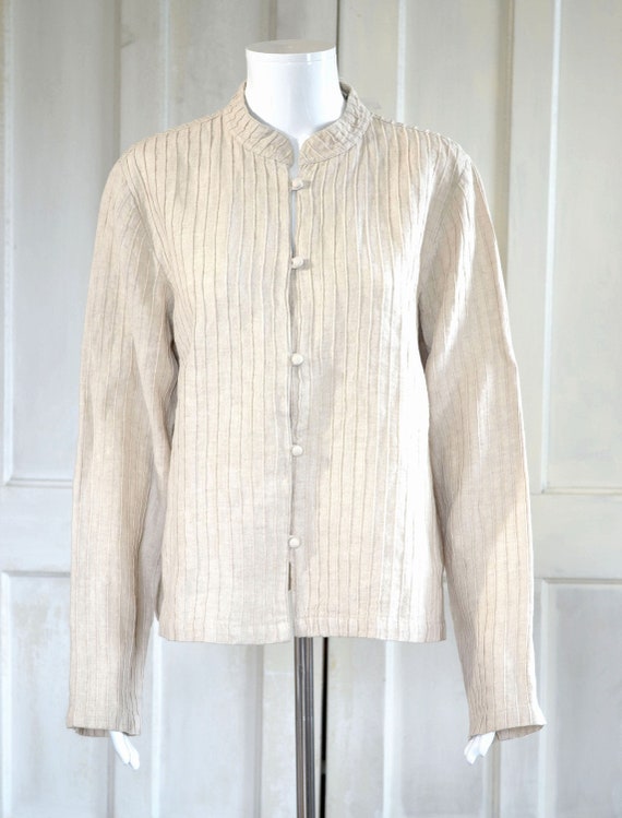 Vintage Linen Jacket Top - Natural Flax Color - P… - image 2