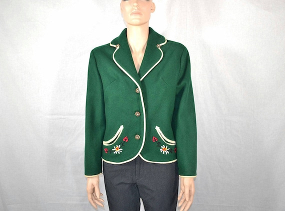 50s Vintage Wool Blazer Jacket  - Embroidered Pet… - image 1