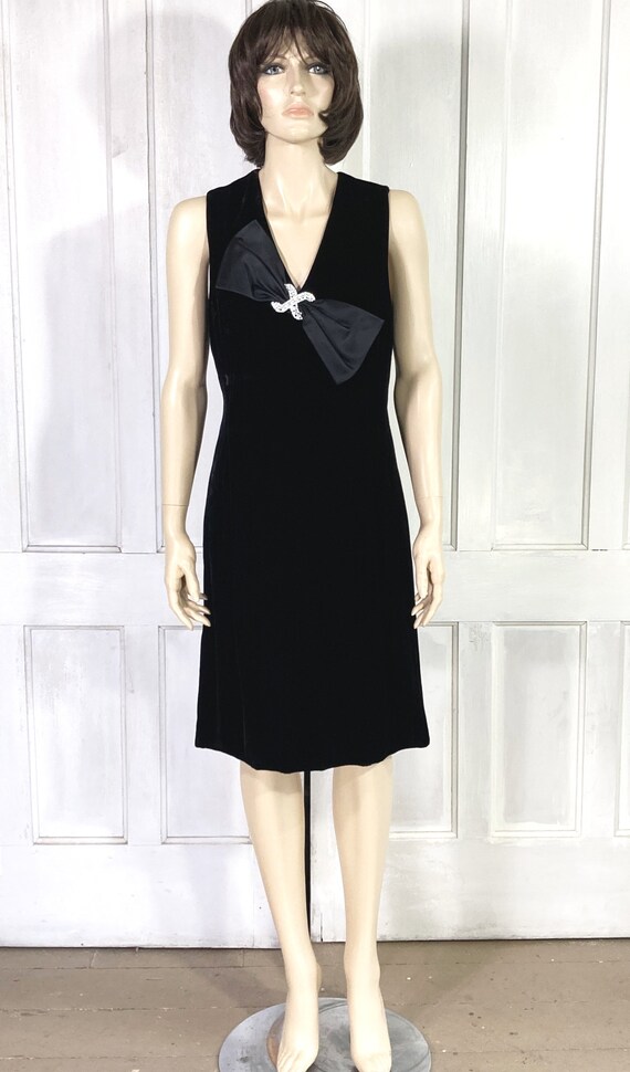 black velvet dress with rhinestone bows Saloni London
