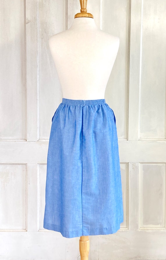 80s Vintage Blue Chambray Skirt - Faux Button Fro… - image 9