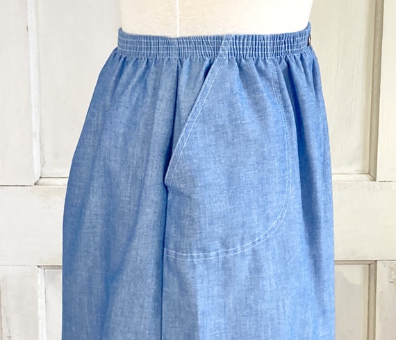 80s Vintage Blue Chambray Skirt - Faux Button Fro… - image 8