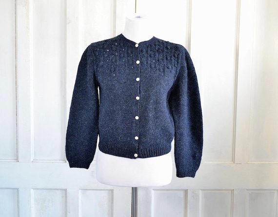 Vintage 80s Ralph Lauren Sweater - 1980s Hand Knit Indigo Heather 