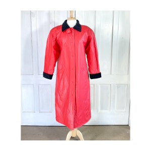 Vintage 80s Rain Coat - All Weather Slicker - 90s Red Duster Coat - Plaid Flannel Lining -Vintage Misty Harbor