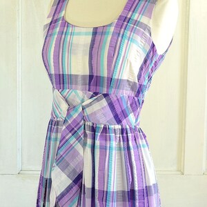 70s Vintage Plaid Seersucker Maxi Dress - 60s Mod Preppy Dress - small image 5