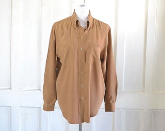 90s Vintage Silk Blouse - Vintage Oversized Pocket Blouse - Button Down Shirt - Menswear Details