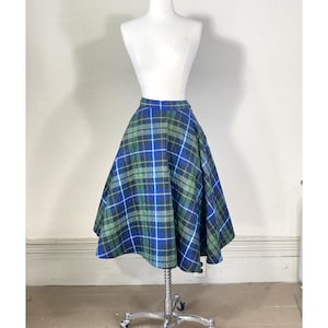50s Vintage Circle Skirt - Quilted Skirt -  Plaid Full Circle Skirt - 1950s Rockabilly Skirt - 29 inch waist