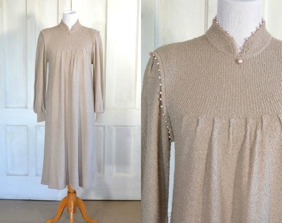 80s Vintage Sweater Knit Dress - Pearl Accents - M
