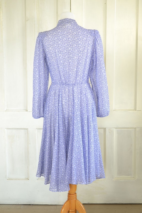 70s Vintage Dress - Sheer Lavender Floral Midi Dr… - image 6