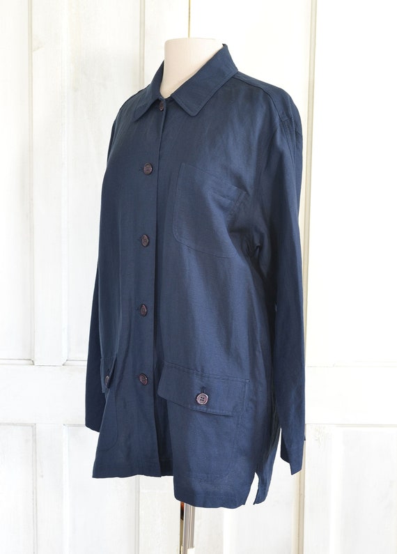 90s Vintage Shirt Jacket - Oversized Linen Blend … - image 5