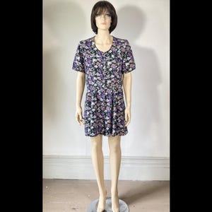 90s Vintage Ditsy Floral Print Romper - 1990s Black Floral Romper Jumpsuit - Rayon Grunge Romper