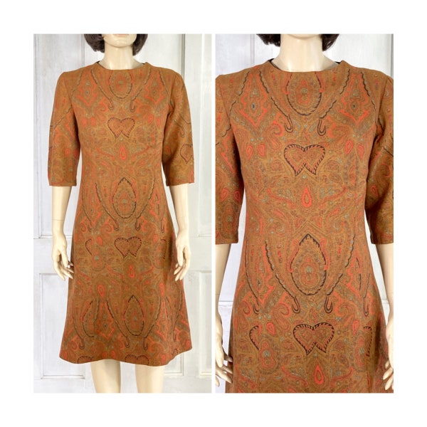 Vintage 60s Paisley Dress - Mod Shift Dress - Victorian Style Paisley Print - 1960s Mod Twiggy