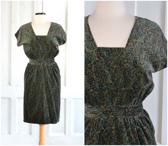 Vintage Open Back Velvet Dress - 80s Paisley Velv… - image 1