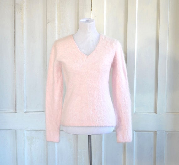 Vintage Pink Angora Sweater - Fuzzy 60% Angora - B