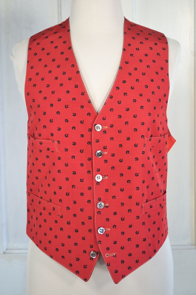 Vintage Red Vest Button Down Cutaway Vest Red and Black Etsy