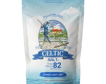 Pure Flourish Celtic Sea Salt - 600g | Organic & Unrefined | Rich in 82+ Essential Minerals | Hand Harvested Light Grey Crystals from France