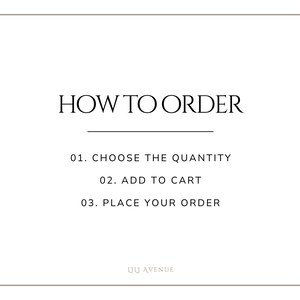May include: A white informational graphic with a thin border containing the black text HOW TO ORDER followed by a horizontal line and three numbered steps: 01. CHOOSE THE QUANTITY, 02. ADD TO CART, 03. PLACE YOUR ORDER. The text LILI AVENUE is at the bottom.