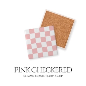 Pink Checkered Ceramic Coaster Pink Housewarming Gifts Drink Coasters with Cork Backing One of a Kind Ceramic Tea Coaster
