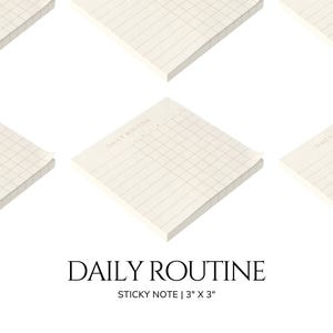 May include: A set of four white sticky notes with a grid pattern and the text "DAILY ROUTINE" printed on them. Each note measures 3 inches by 3 inches.