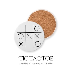 Tic Tac Toe Ceramic Coaster Birthday Party Favor Modern Coaster One of a Kind Drink Coaster Unique Housewarming Gift