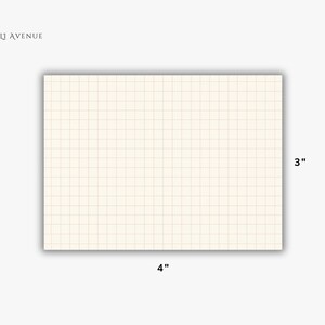 May include: A rectangular cream-colored grid paper note card with thin brown lines. The text 'LILI AVENUE' is printed in the top left corner. The card measures 4 inches in width and 3 inches in height as indicated by the labels.