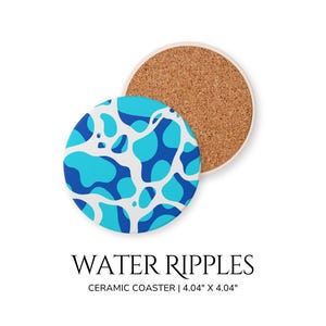Living Room Coasters Set Water Ripples Ceramic Coaster Cork Round Coaster Gift Set Home Decor Blue and White Coaster Wine Cork Coaster