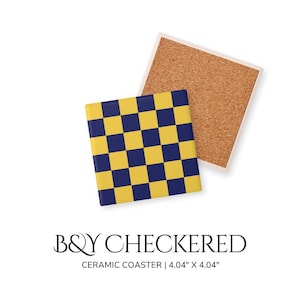 Blue Yellow Checkered Coaster Drink Ceramic Coaster Modern Home Coaster Modern Art Housewarming Gift