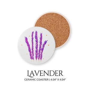 Lavender Ceramic Coaster Purple Flower Coaster Unique Drink Coaster Floral Birthday Party Favor Housewarming Gift