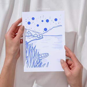 Impression d'art Impressions de cartes postales de paysages Cartes postales d'art originales Cartes postales bleues Mini impressions d'art murales Poster d'art paysage abstrait