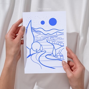 Petits tirages d'art paysages Cartes postales d'art contemporain Petits tirages d'affiches d'art minimaliste Art mural Mini posters Cartes postales bleues Petit tirage d'art