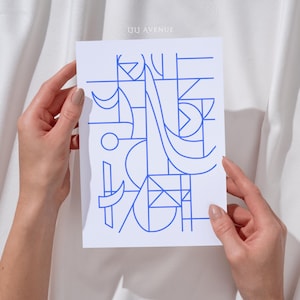 Impressions d'art abstrait art original carte postale impression Illustration Mini impression cartes postales bleues dessin ligne minimaliste estampes