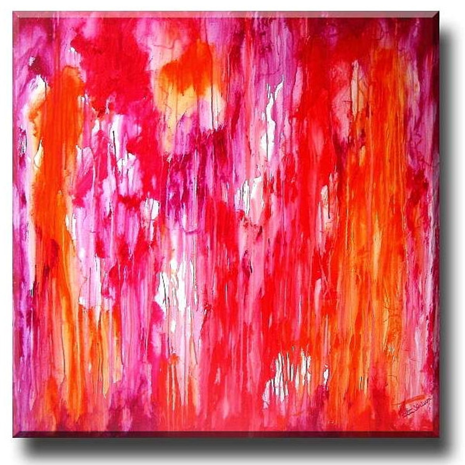 Pink Orange Abstract Art Landscape Painting Waterfall Global Etsy