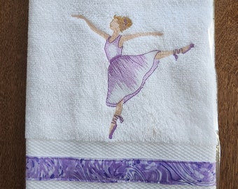 Lavender color Ballerina embroidered towel, gift for dancer, gift for ballerina, dancing teacher gift