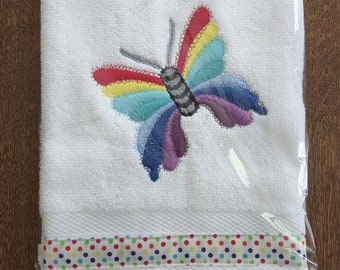 Gay Pride embroidered towel gift, LGBT gift towel, rainbow butterfly embroidered towel, LGBT housewarming gift for kitchen or bath