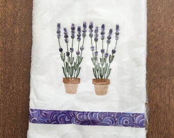 Lavender Plants Embroidered Hand Towel - Lavender Flowers Hand Towel