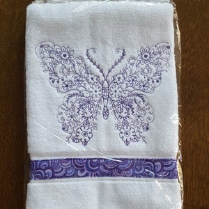 Unique lavender butterfly embroidered hand towel, lavender embroidered towel, butterfly decor, butterfly houswarming gift, gardener gift