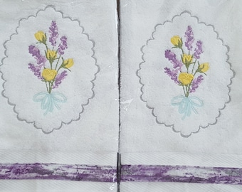 2 Lavender hand towels, lavender themed decor, lavender themed bathroom decor, lavender themed gift