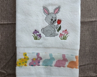 Easter Bunny Embroidered Towel, Easter hostess gift towel, Easter housewarming gift
