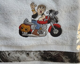 Motorcycle embroidered kitchen hand towel, housewarming gift for biker, birthday gift for biker, motorcycle themed gift, biker gift towel