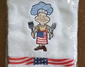 Unique American Flag chef hand towel, American Flag themed gift, patriotic gift towel, gift for Veteran, 4th of July gift, gift for chef