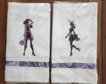 2 Fashionista embroidered hand towels, gift for pageant girl, gift for teenage girl, gift for fashion model, unique and affordable gift